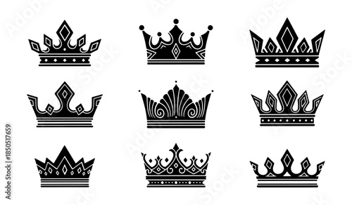 Unique collection of hand drawn king or queen crowns