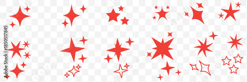 Collection of different vector sparkling stars icon, decorative twinkle and bursts forms, abstract shining flash symbols, glowing light effect, y2k style basic shapes geometric graphic elements