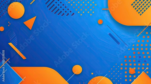 Abstract design featuring geometric shapes in blue and orange tones.