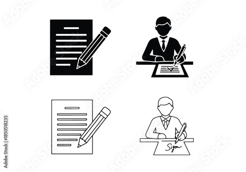 Business contract icons\Solid icons vector collection - Vector icon set - Line and glyph solid icon set - Icon vector - Flat Design Icon - Blue icon set 