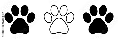 Different animal paw print vector illustrations showing variety of dog, cat, bear, and wildlife tracks isolated on white background for design, nature, wildlife, and creative projects