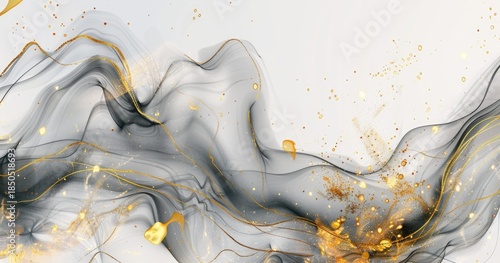 Abstract fluid design with gold accents and flowing lines on a light background.