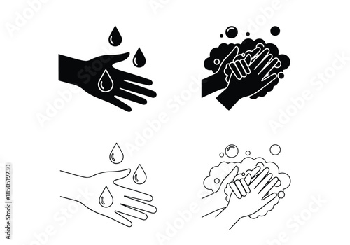 Hand hygiene icon set\Solid icons vector collection - Vector icon set - Line and glyph solid icon set - Icon vector - Flat Design Icon - Blue icon set 