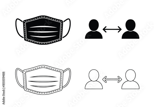 Social distancing icons\Solid icons vector collection - Vector icon set - Line and glyph solid icon set - Icon vector - Flat Design Icon - Blue icon set 