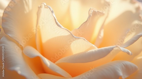 Abstract close-up of a creamy yellow rose, showcasing the soft texture and delicate edges of its petals in warm light