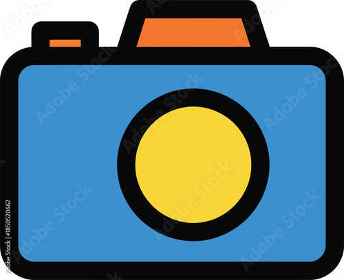 Blue camera icon simple flat vector illustration for photography travel and media concepts isolated