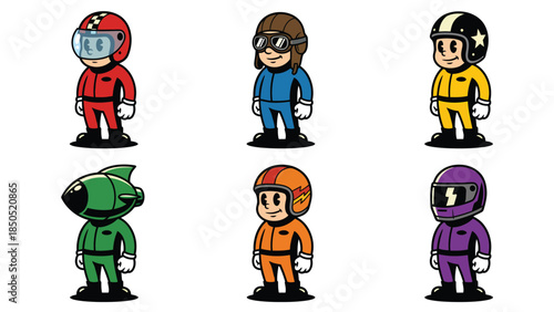 Cute Cartoon Space Astronauts in Colorful Spacesuits for Science and Exploration Themes