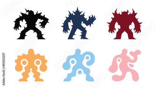 Colorful Puzzle Pieces in Black Blue Red Orange Light Blue and Pink Creative Icons for Teamwork and Collaboration