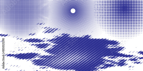 Grunge halftone gradient background. Faded grit noise texture. White and black sand wallpaper. Retro pixelated backdrop. Anime or manga style comic overlay. Vector graphic design textured template