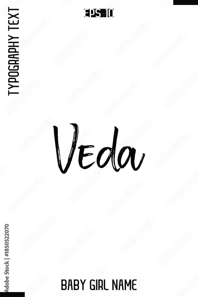 Fototapeta premium Veda -Girl Name Modern Stylish Cursive Brush Typography Text Vector Template