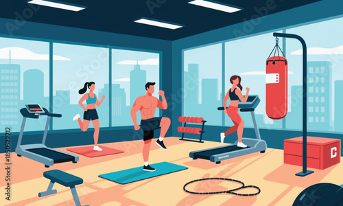 Indoor Gym Sports Illustrator Artwork Banner Background Design Template 
