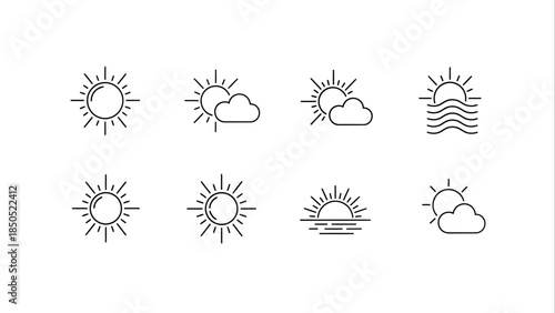 Collection of Sun Icons Representing Different Weather Conditions.