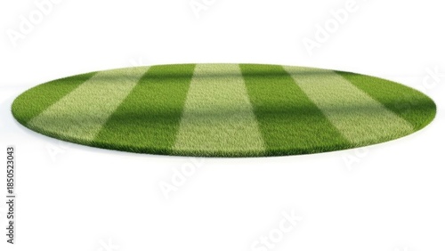 Round cricket outfield with green grass stripes on white background | circular, cricket, ground, pitch, wicket, stumps, grass, field, sport, game.