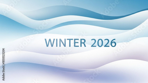 Winter 2026 seasonal abstract background with wavy lines and blue gradient