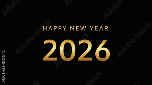 Happy new year 2026 gold text on black background celebration