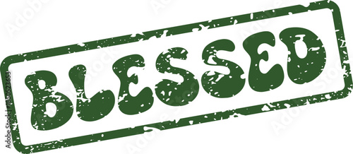 Vibrant green grunge rubber stamp effect featuring the uplifting word BLESSED for positive messages