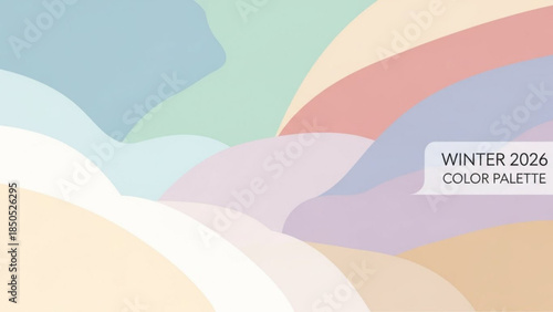 Winter 2026 color palette with pastel shades and soft curves in blue, green, pink, purple