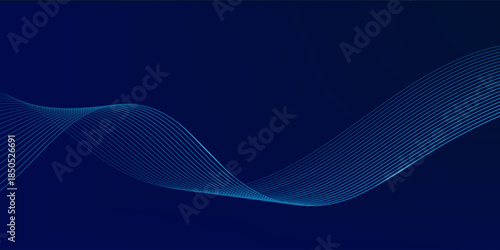 Abstract glowing wave lines on dark blue background. Dynamic wave pattern. Modern flowing wavy lines. Futuristic technology concept. Suit for banner, poster, cover, brochure, flyer, website