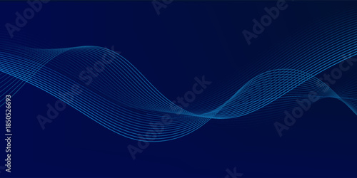 Abstract glowing wave lines on dark blue background. Dynamic wave pattern. Modern flowing wavy lines. Futuristic technology concept. Suit for banner, poster, cover, brochure, flyer, website