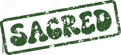 Sacred green rubber stamp effect on a clean white surface illustration conveying devotion and reverence