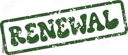 Green textured rubber stamp effect with the encouraging word Renewal for fresh starts