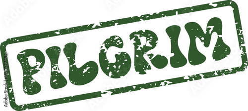 Groovy Retro Style Green Stamp Imprint Displaying The Word Pilgrim