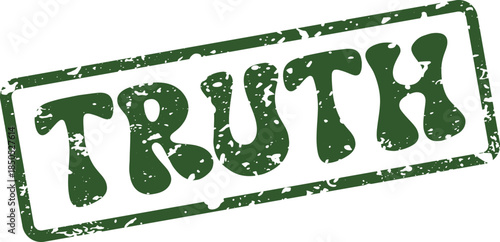 Distressed green rubber stamp bearing the significant word TRUTH for honest communication