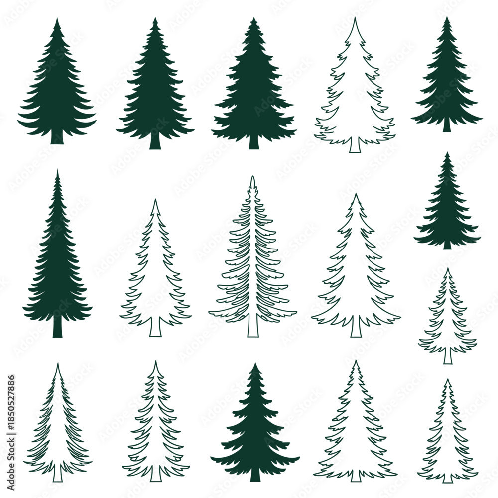 Obraz premium Collection of Christmas Tree Illustrations in Various Styles.