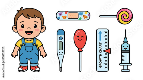 Adorable Baby with Medical Equipment and Temperature Scanner for Healthcare and Pediatric Care