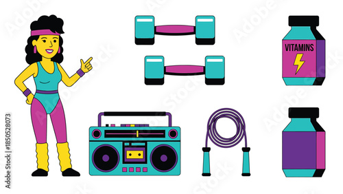 Fitness Enthusiast with Workout Equipment Dumbbells Jump Rope and Power Bank for Home Exercise