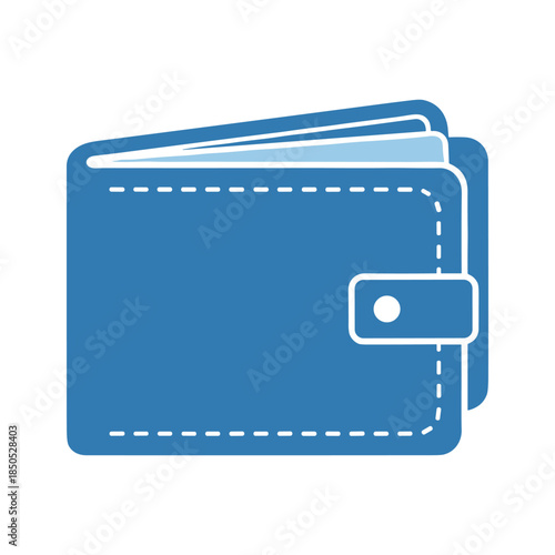 Blue wallet with flap and stitching