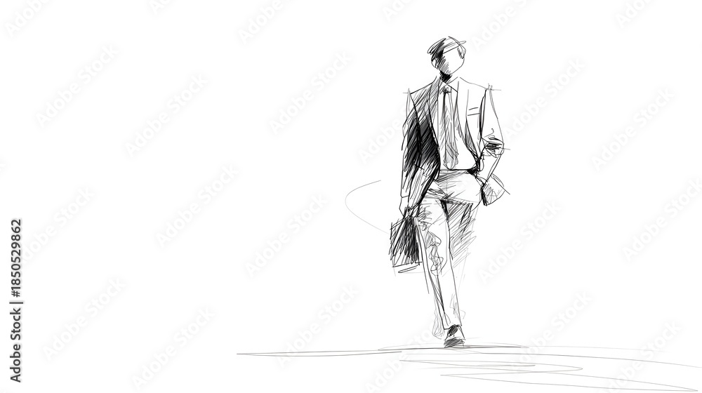 Fototapeta premium Minimalist sketch of a business character walking forward confidently