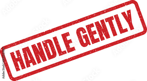 Red grunge rubber stamp mark with bold text HANDLE GENTLY indicating fragile item instructions