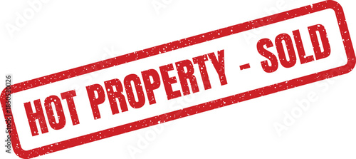Red grunge rubber stamp mark with HOT PROPERTY SOLD text in a rectangular shape, signifying a successful sale