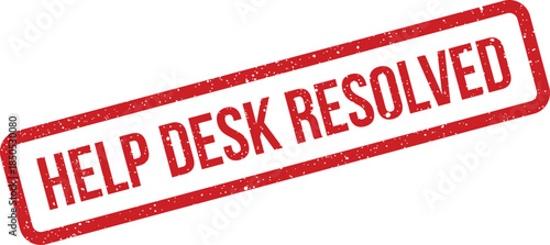 Red grunge rubber stamp mark with text help desk resolved on a white sheet