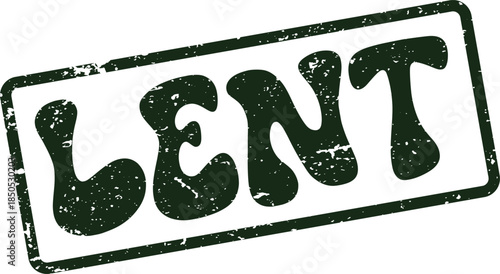 Textured green rubber stamp impression displaying the word Lent representing the Christian observance period
