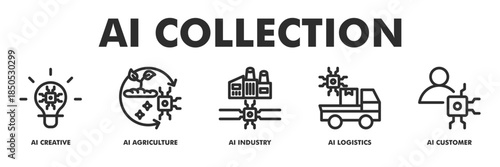 AI Collection web banner icon vector illustration for Industrial Sectors