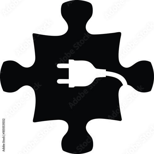 Interlocking puzzle piece icon combined with a power plug symbolizing solution and connection