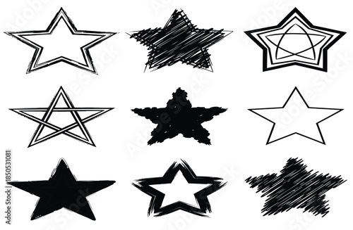 Collection of hand drawn stars and star symbols