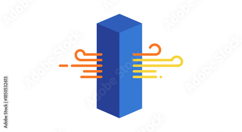 abstract airflow around blue rectangular block flat isometric illustration of wind flow pattern concept for aerodynamics and ventilation design