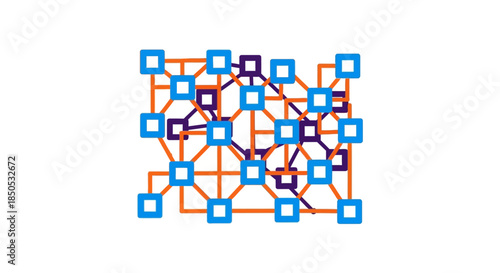 abstract blockchain network diagram with connected nodes and blocks simple flat vector illustration for fintech cryptocurrency and data security