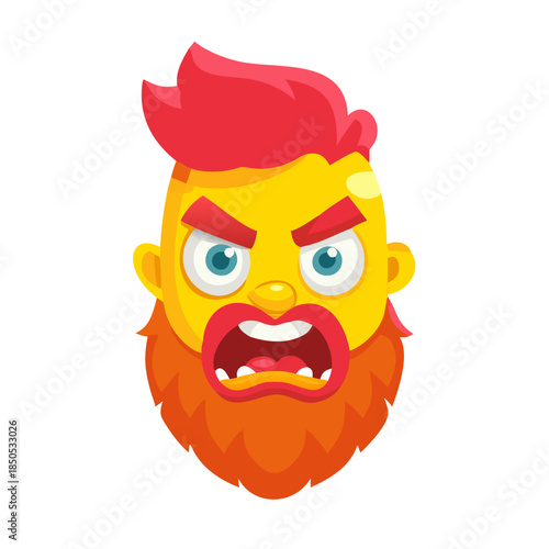 Bright hipster character. A set of elements for animation and selection of emotions. Red, yellow beard and hair. Flat cartoon character. Angry, contented, thoughtful, irritated, frightened ... See Mor
