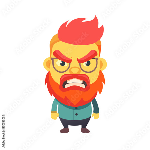 Bright hipster character. A set of elements for animation and selection of emotions. Red, yellow beard and hair. Flat cartoon character. Angry, contented, thoughtful, irritated, frightened ... See Mor