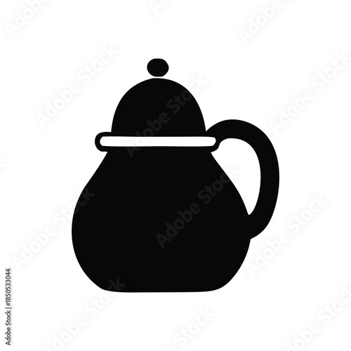A simple black silhouette of a lidded teapot with a handle, representing kitchenware and hot beverages
