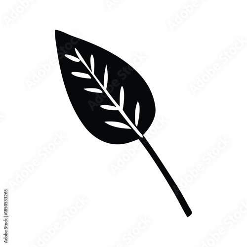 Minimalist black leaf icon featuring clear veins. This vector illustration symbolizes nature, growth, and organic freshness, ideal for clean graphic designs and eco-friendly branding