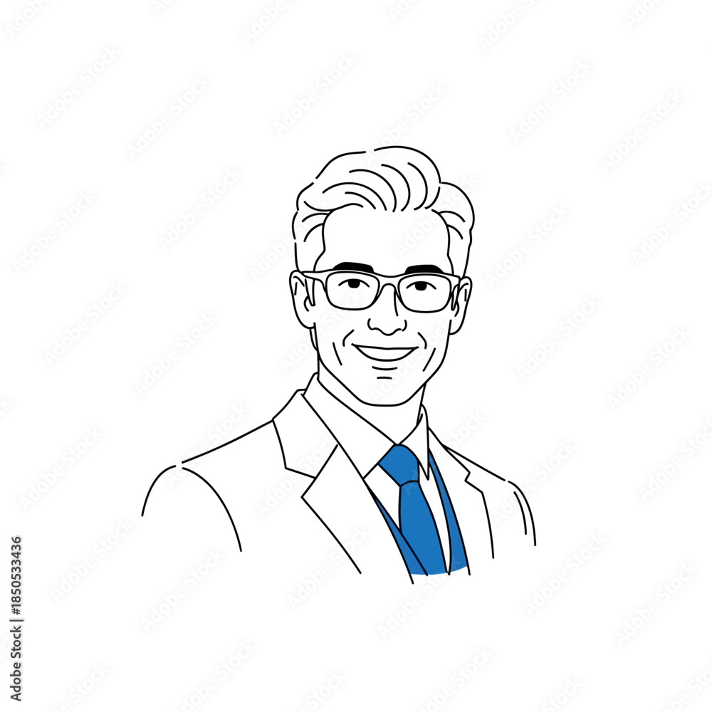 Fototapeta premium A professional man in a suit and tie is illustrated in a simple line drawing style