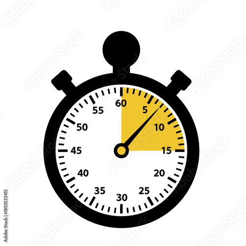 Stopwatch illustration showing 5 seconds elapsed on a yellow highlighted segment of the timer dial