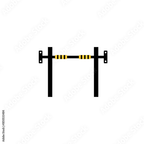 Illustration of a simple black pull-up bar with yellow and black striped handles against a white background