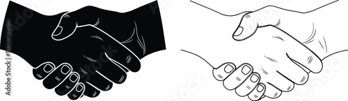 Handshake vector illustration set featuring black silhouette and white outline style for business partnership agreement deal and cooperation symbol design element isolated on white background