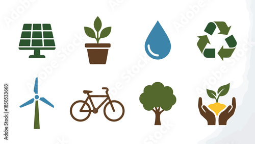 Eco Friendly Icons Sustainable Energy Nature and Recycling for a Green Future